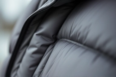 Detail of seamless down jacket insulation and fabric.